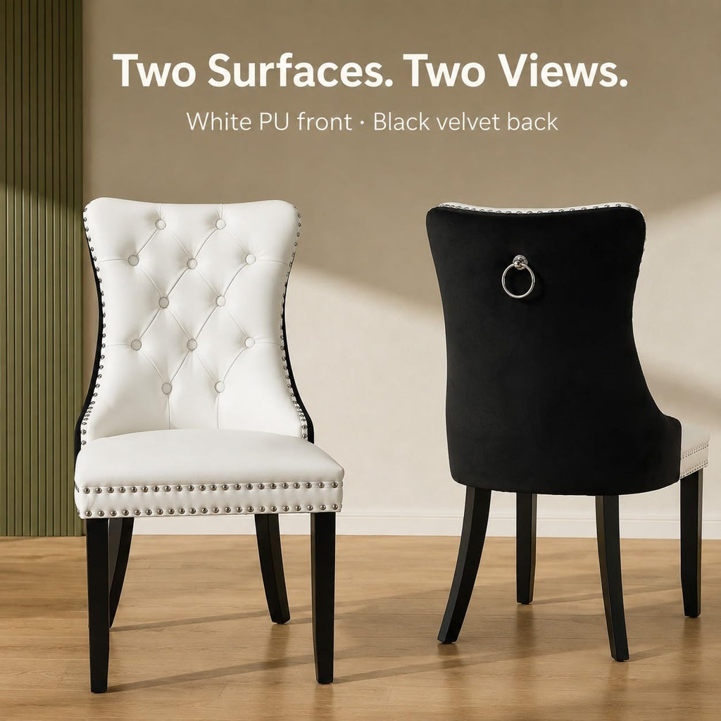 White Black PU Dining Chairs Set of 6 K486629