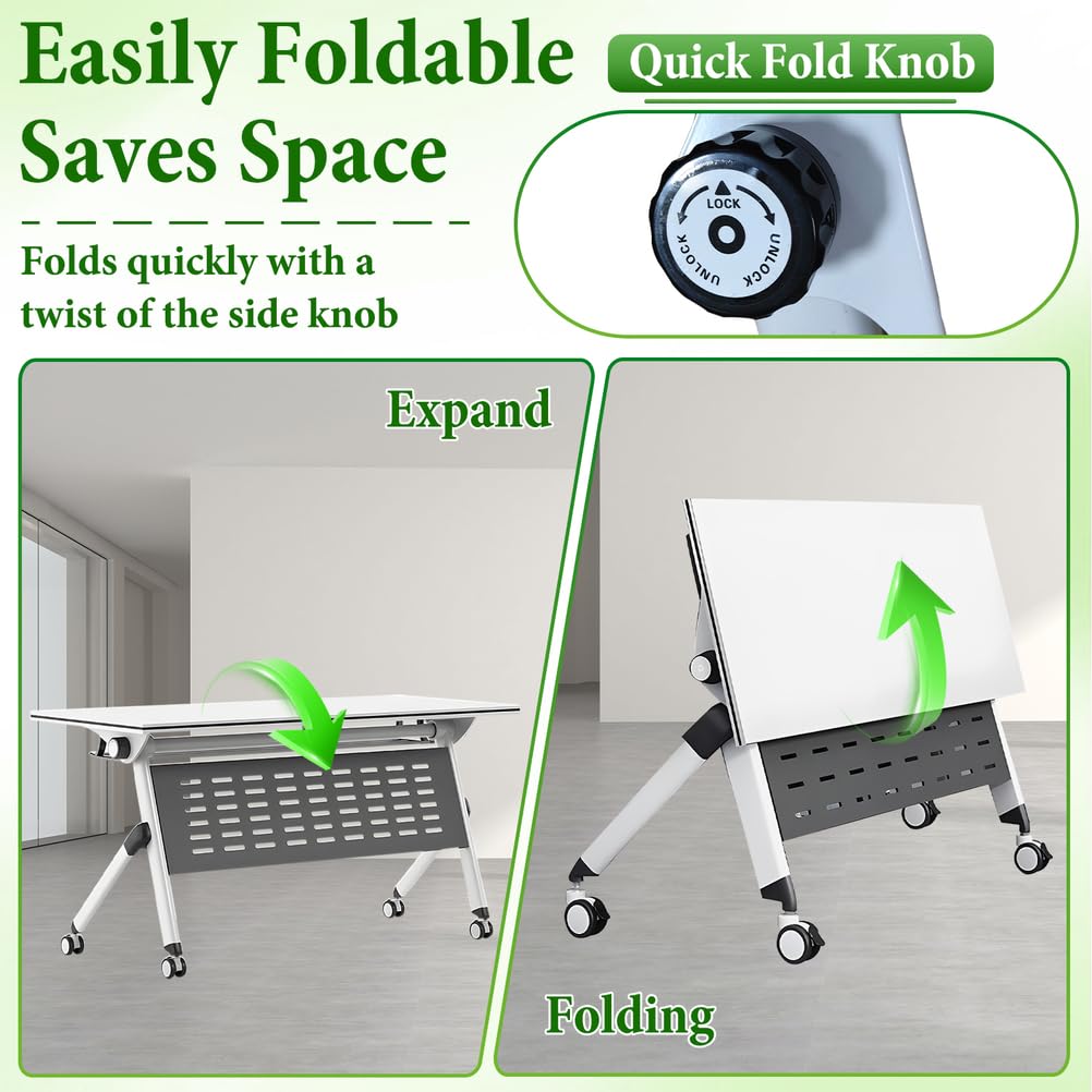 Folding Conference Table with Locking Wheels, 8 Pack, 63x24x30 Inch E801358