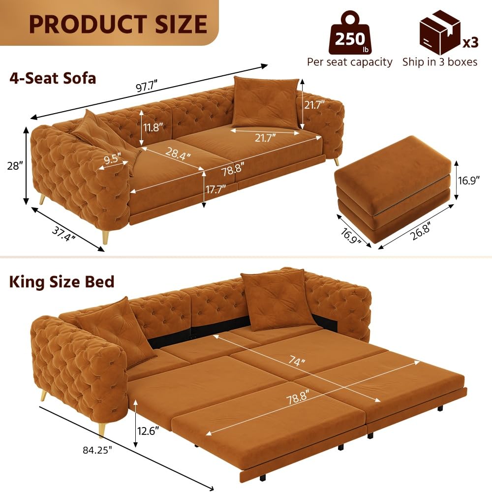 King 3 in 1 Convertible Sleeper Sofa with Ottoman J314099