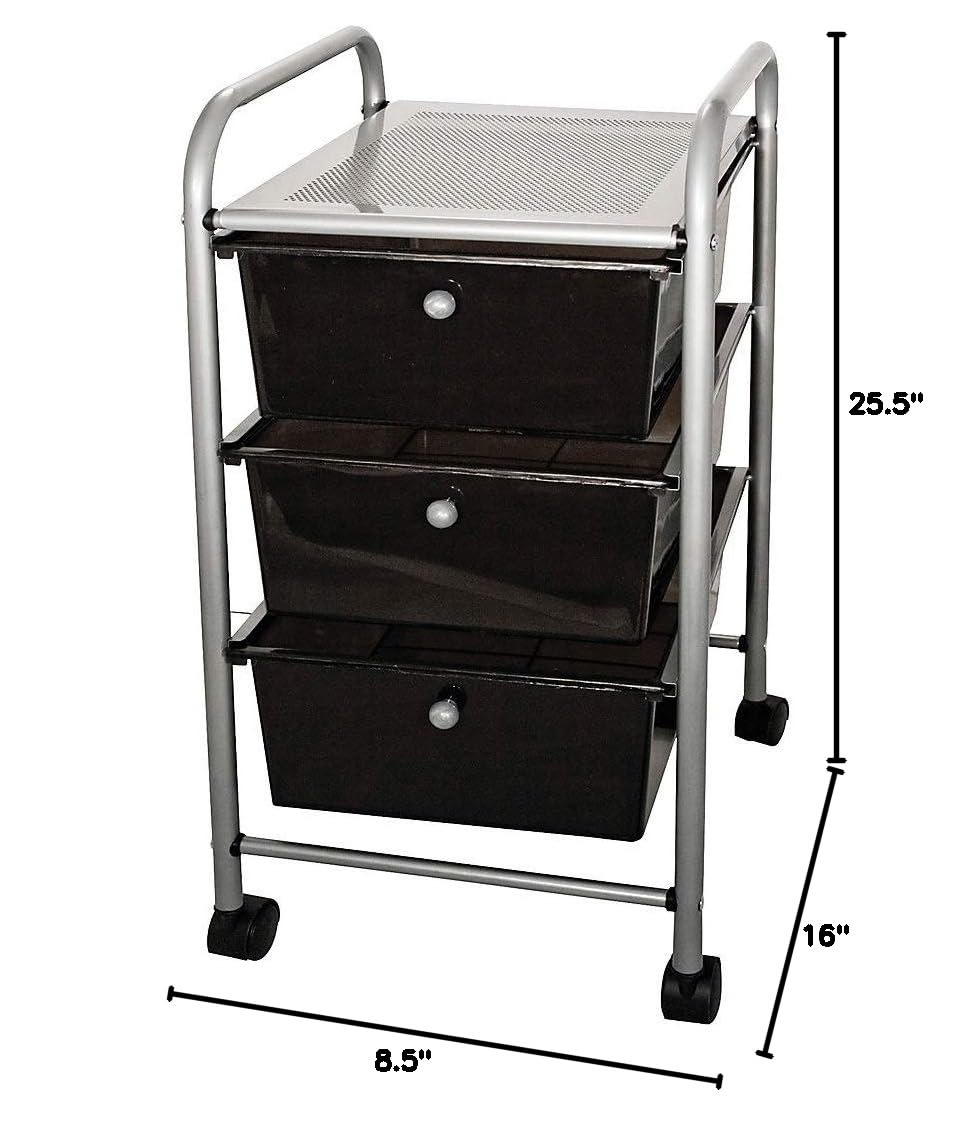 3-Drawer Rolling File Organizer Cart, Black W904