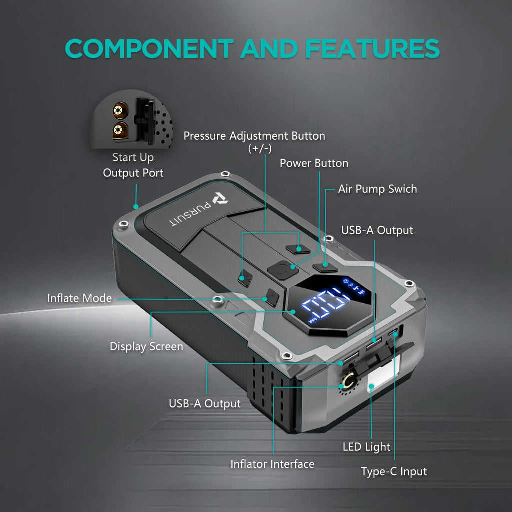 2000A Peak 150PSI Portable Jump Starter with Air Compressor Z443