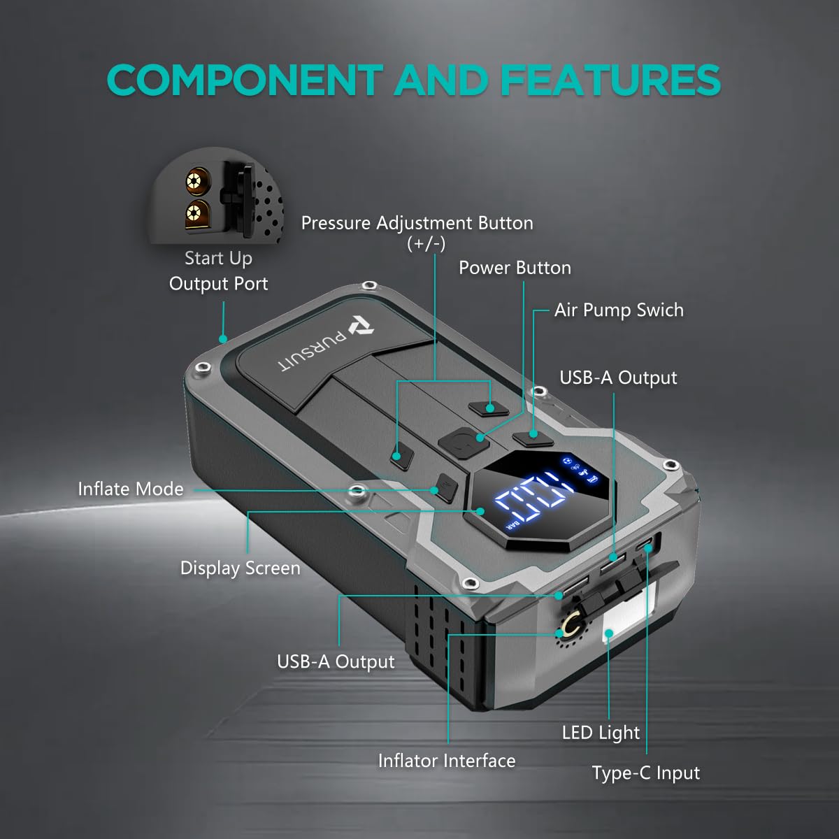 2000A Peak 150PSI Portable Jump Starter with Air Compressor Z443