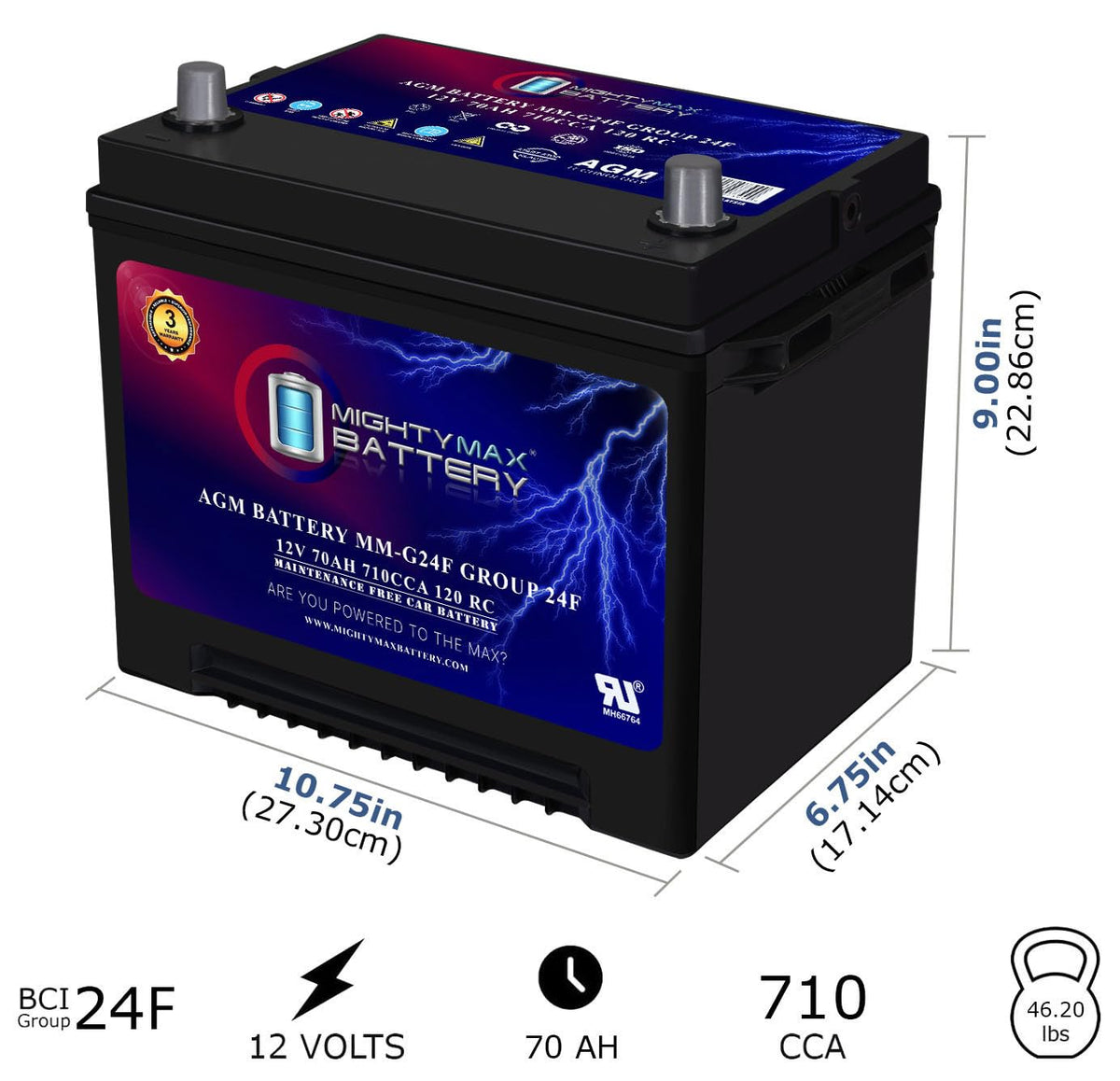 12V 70Ah AGM Replacement Battery K913