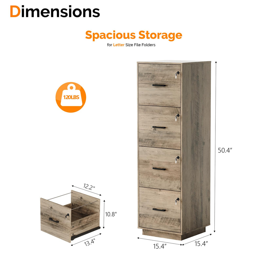 4 Drawer Wood File Cabinet with Lock U3122