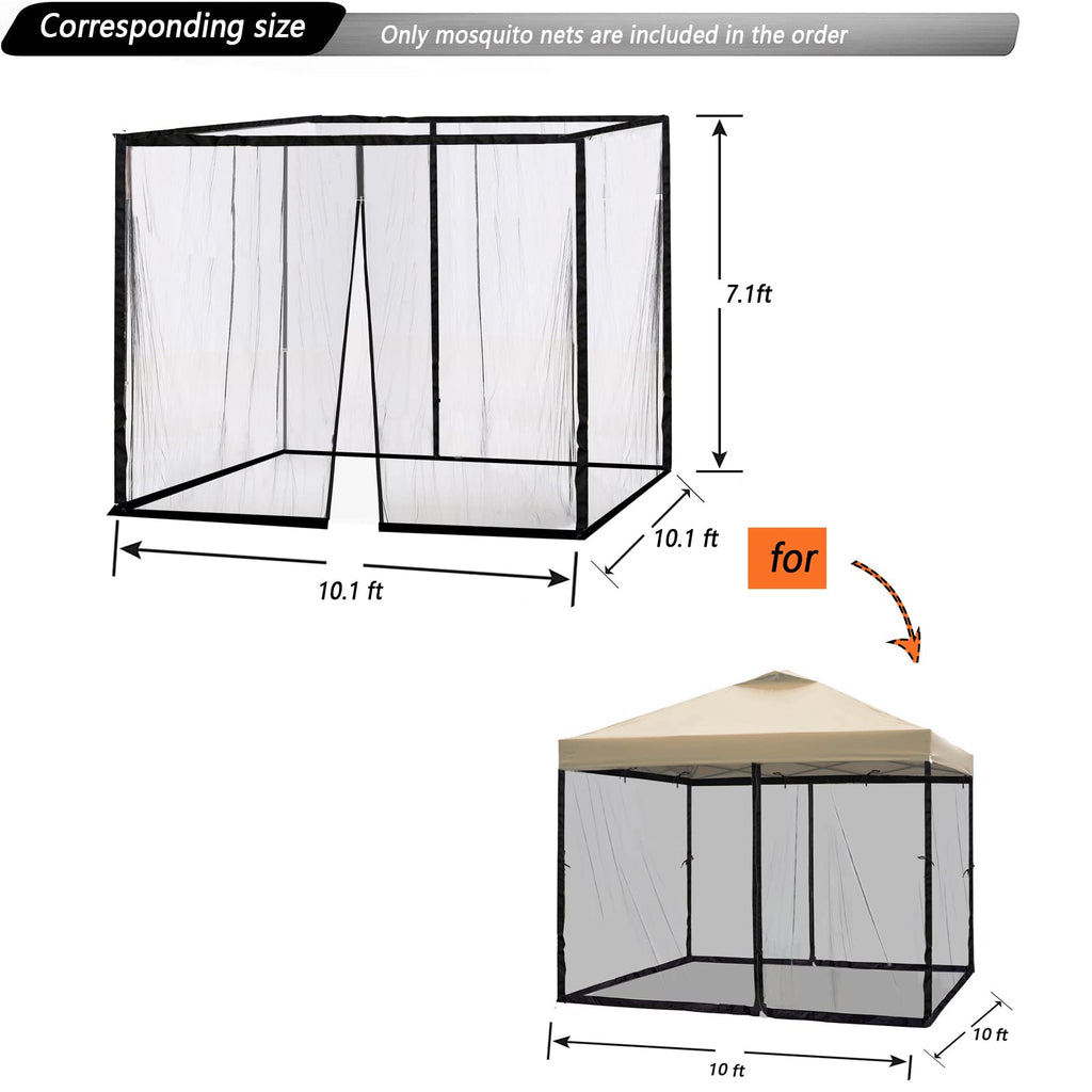 10x10 Black Replacement Mosquito Netting Sidewall Screen with Zipper M79970
