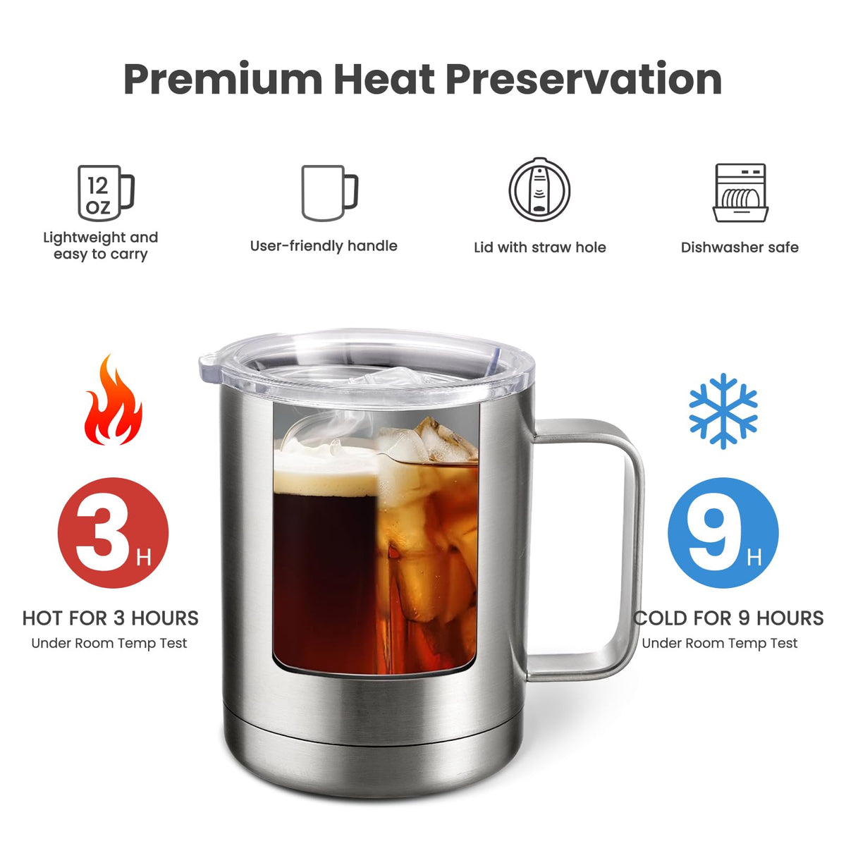 12 oz Stainless Steel Insulated Coffee Mug Set of 2 Q518