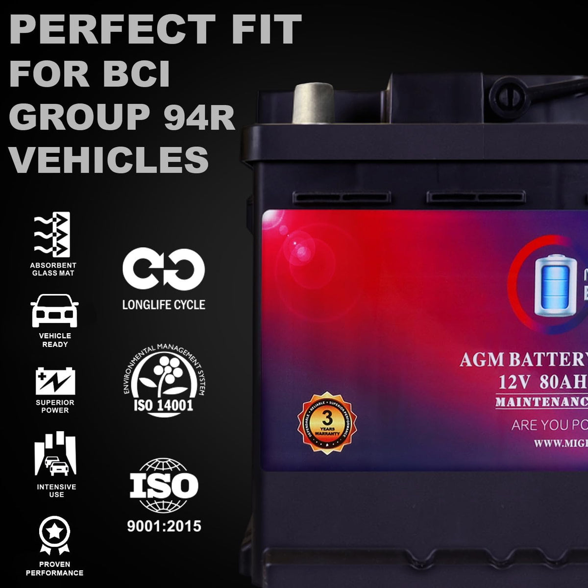12V 80AH 850 CCA Replacement Battery Y775231