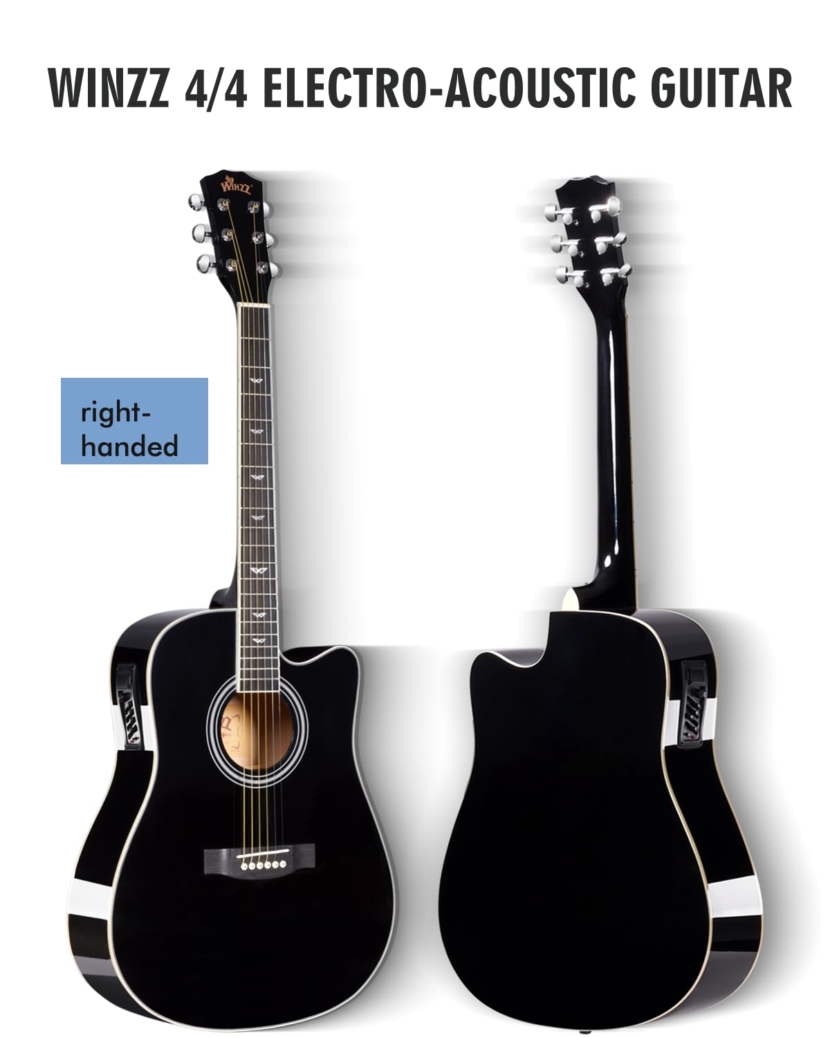 Glossy Black 4/4 Full Size 6 Steel-String Acoustic-Electric Guitar K128