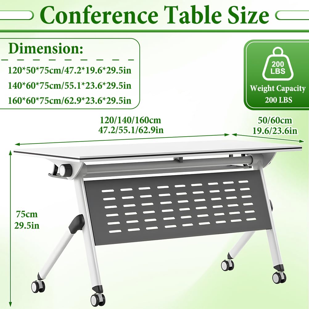 Folding Conference Table with Locking Wheels, 8 Pack, 63x24x30 Inch E801358