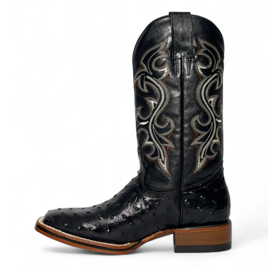 Black Leather Square Toe Western Boots I406