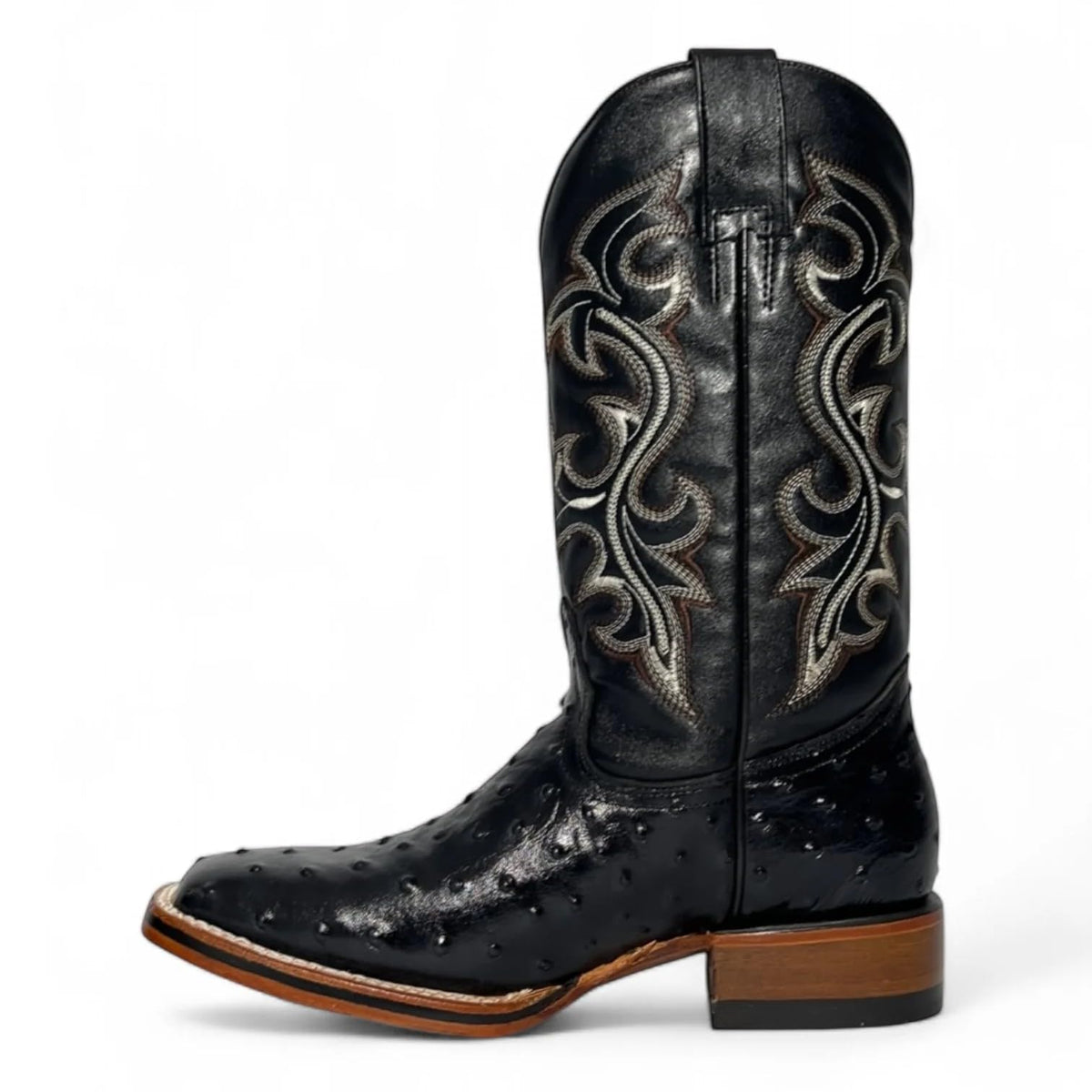 Black Leather Square Toe Western Boots I406