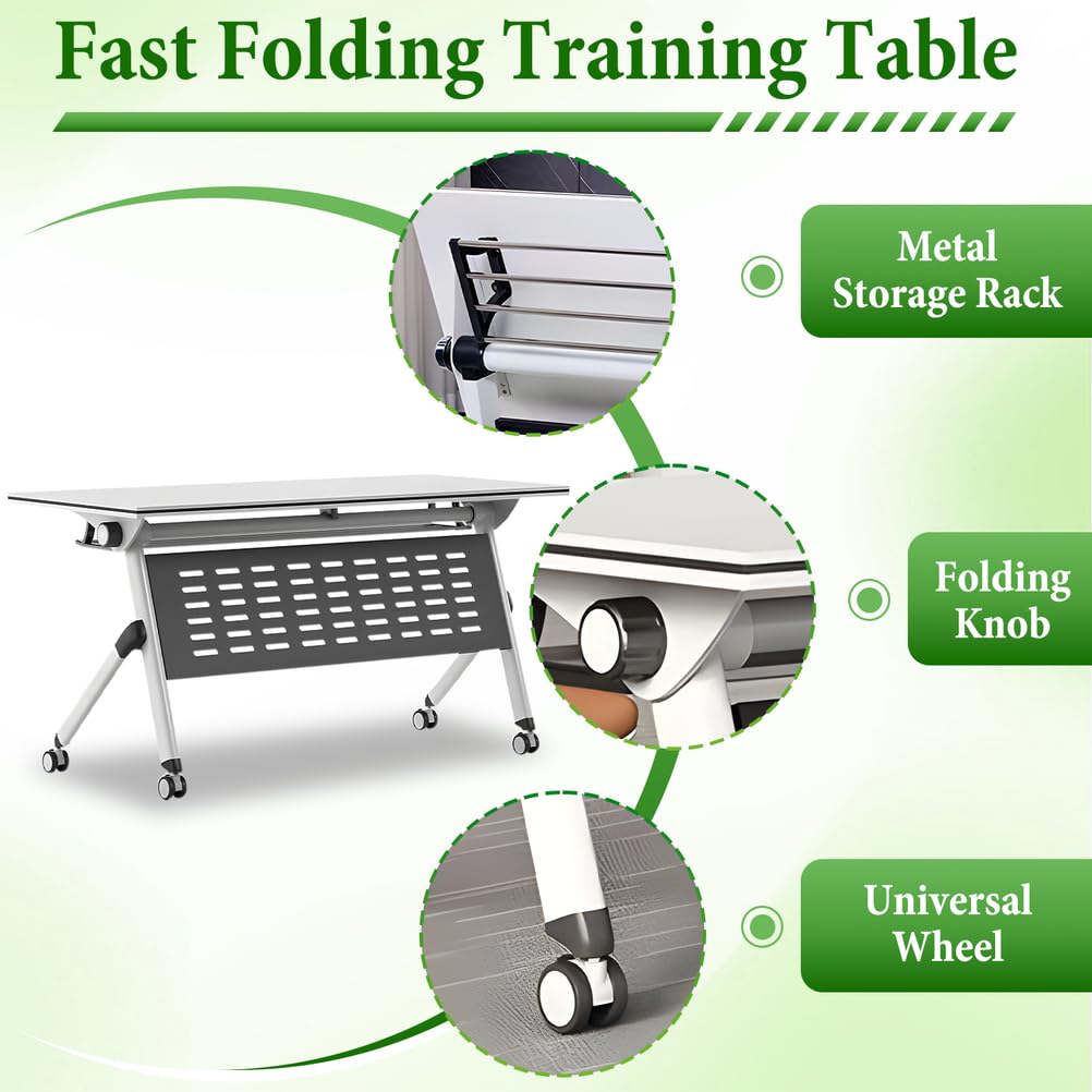Folding Conference Table with Locking Wheels, 8 Pack, 63x24x30 Inch E801358
