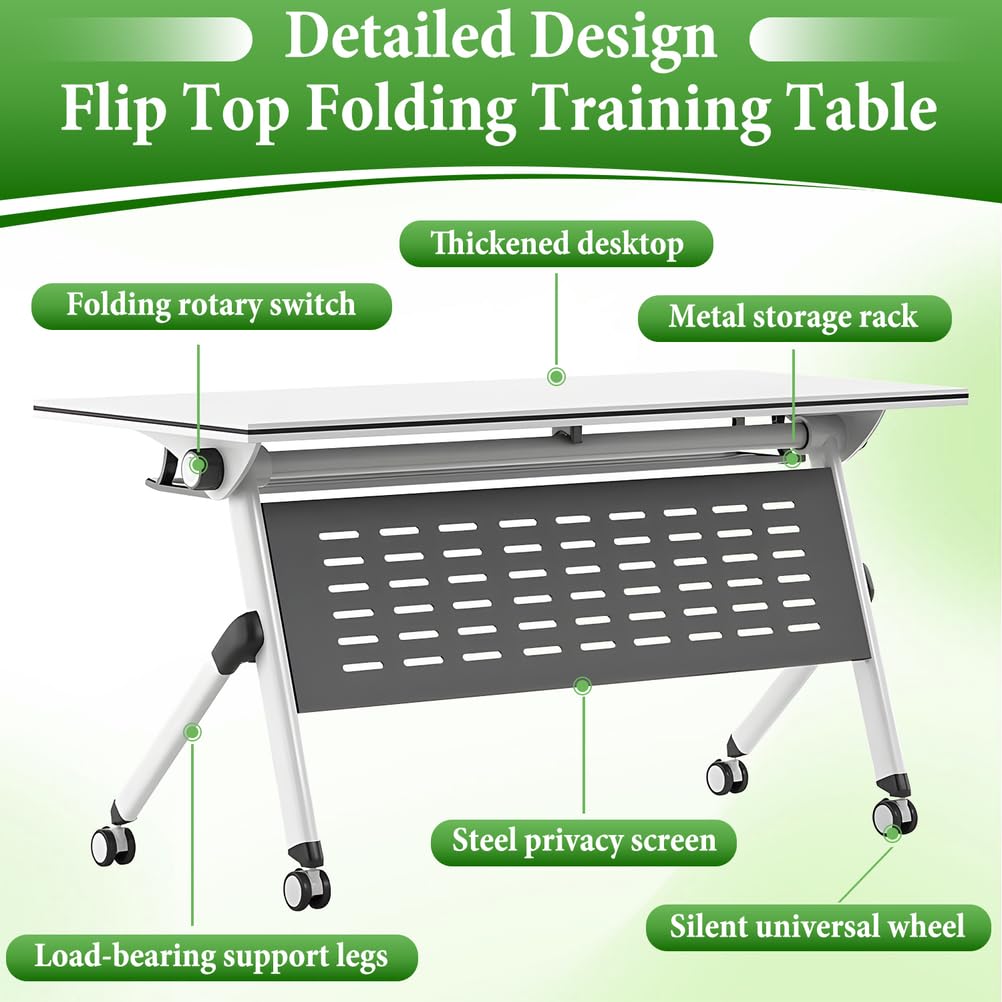 Folding Conference Table with Locking Wheels, 8 Pack, 63x24x30 Inch E801358