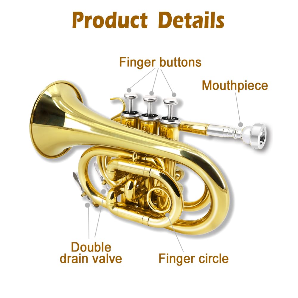 Bb Flat Pocket Trumpet with 7C Mouthpiece G994