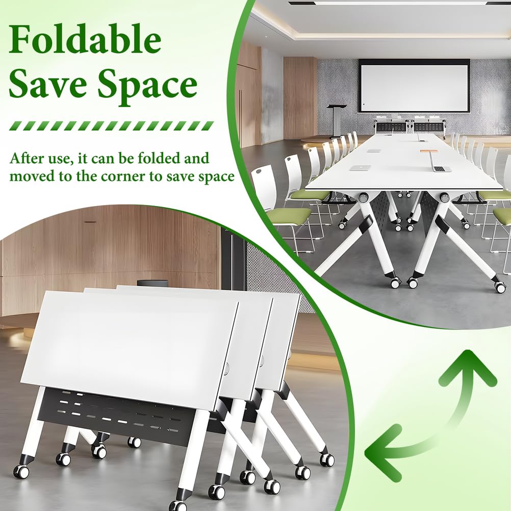Folding Conference Table with Locking Wheels, 8 Pack, 63x24x30 Inch E801358