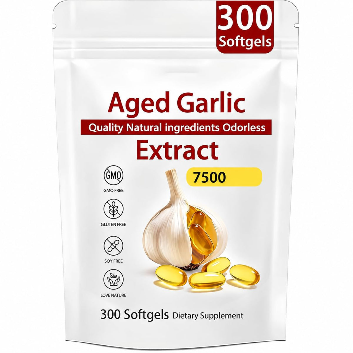 Odorless Organic Garlic Extract Capsules 300 Softgels O3487
