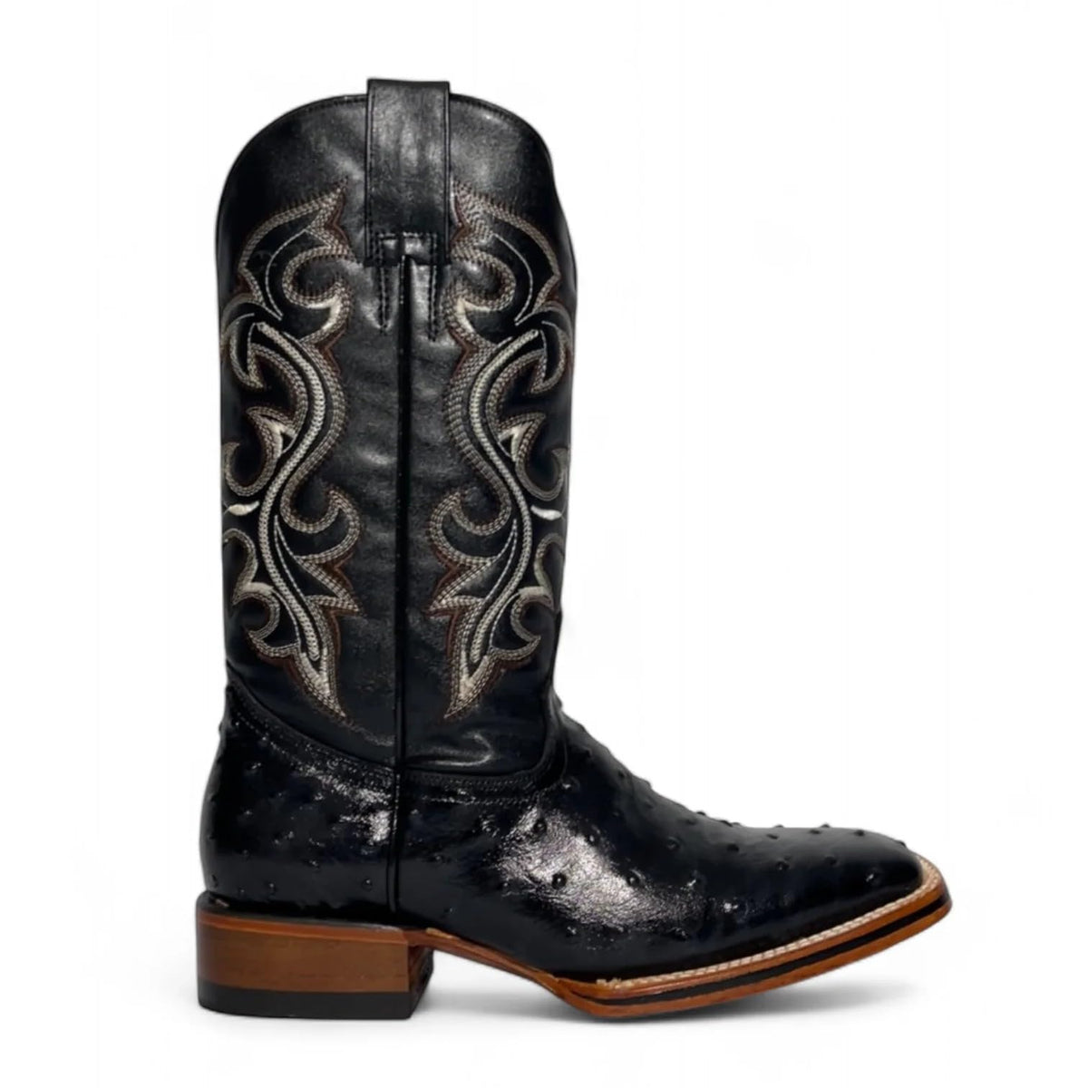 Black Leather Square Toe Western Boots I406