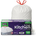 120 Count 18 Gallon White Heavy-Duty Drawstring Trash Bags S975