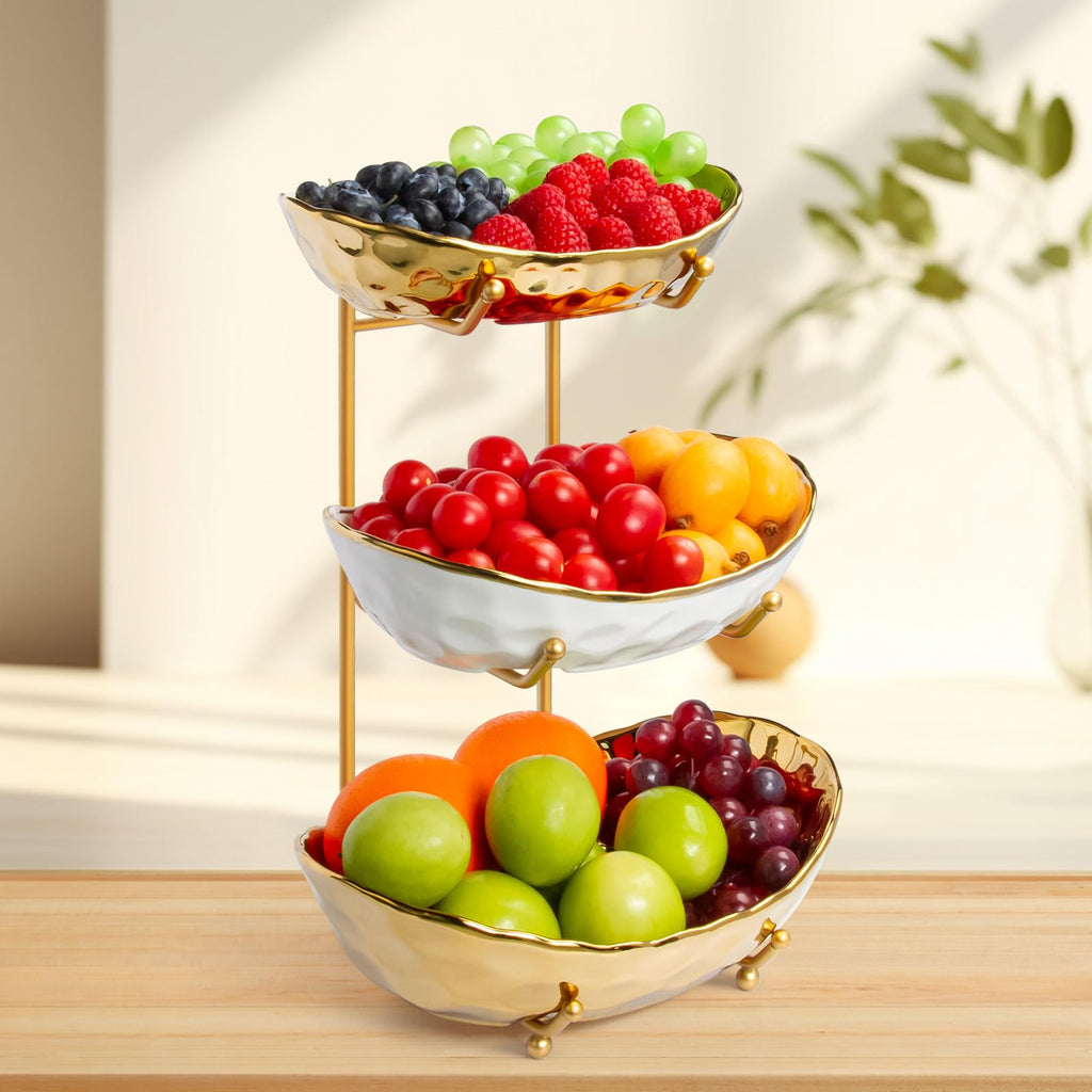 3 Tier Ceramic Fruit Basket with Metal Stand A51102
