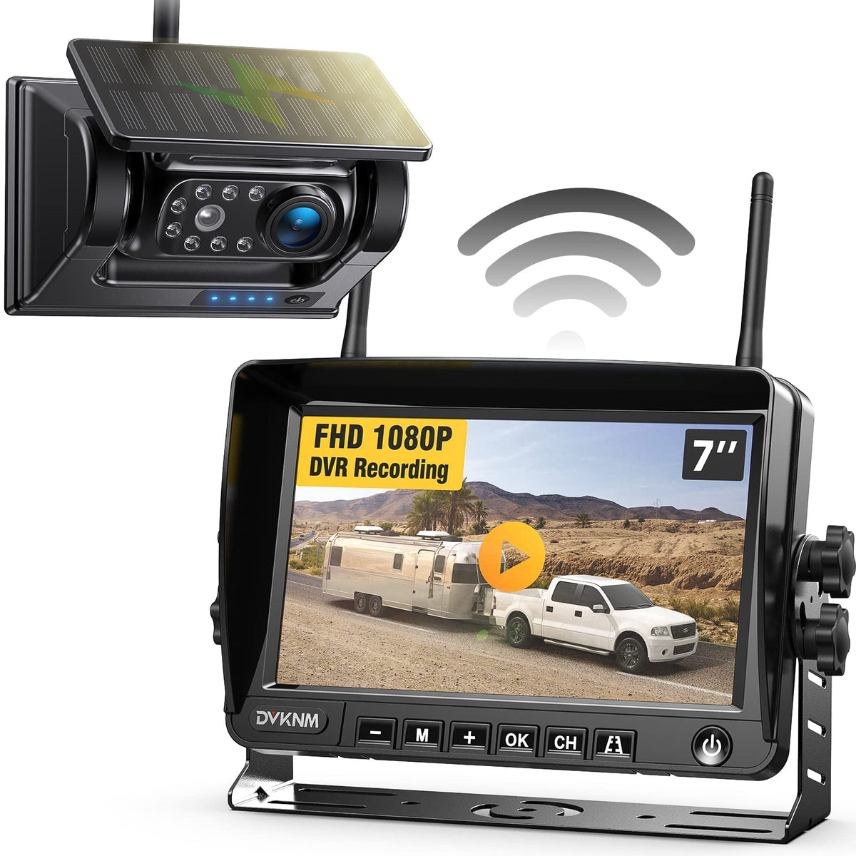 Magnetic Solar Wireless Backup Camera with 7" 1080P Monitor L2570