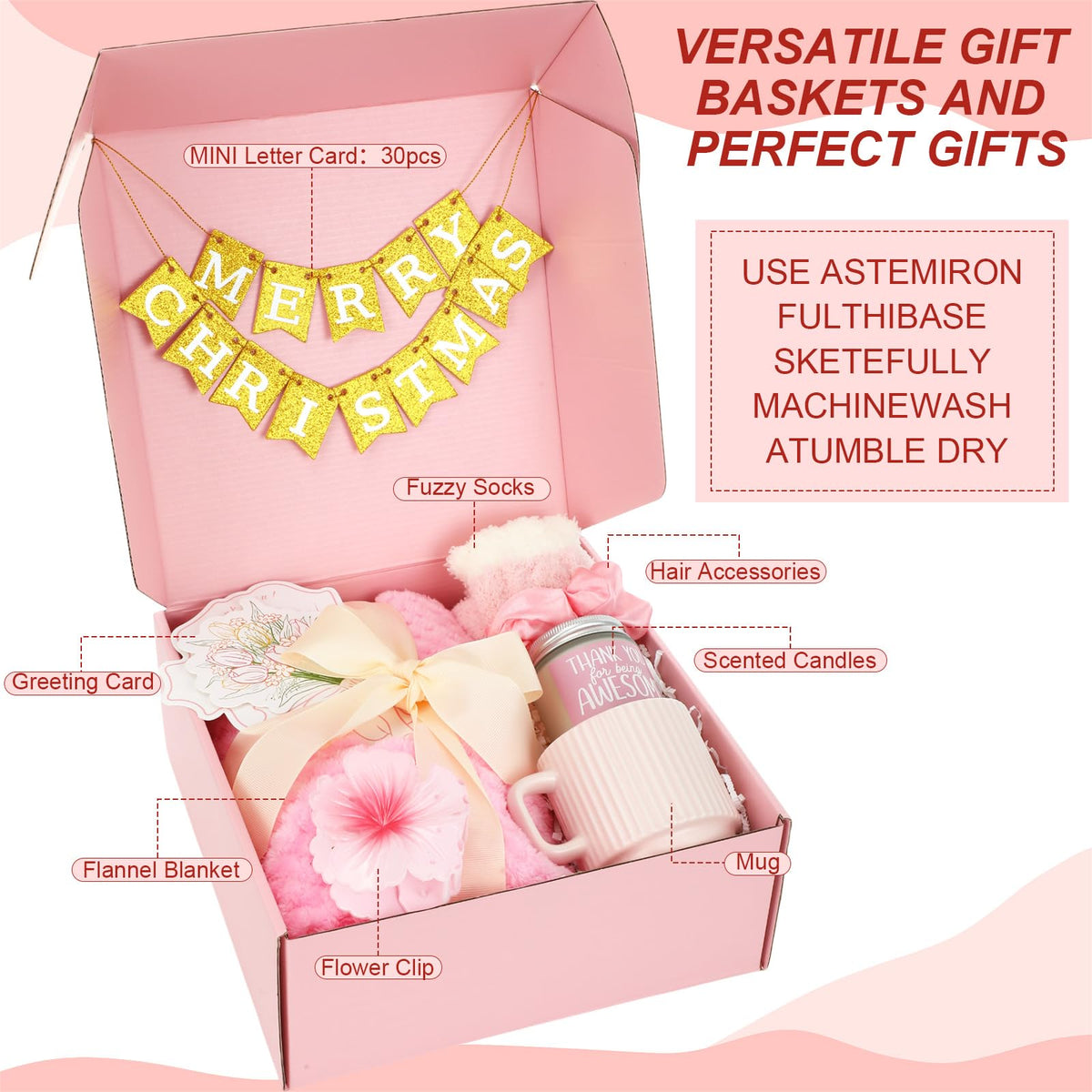 Birthday Gift Basket for Women, Spa Relaxation Set, Pink V489