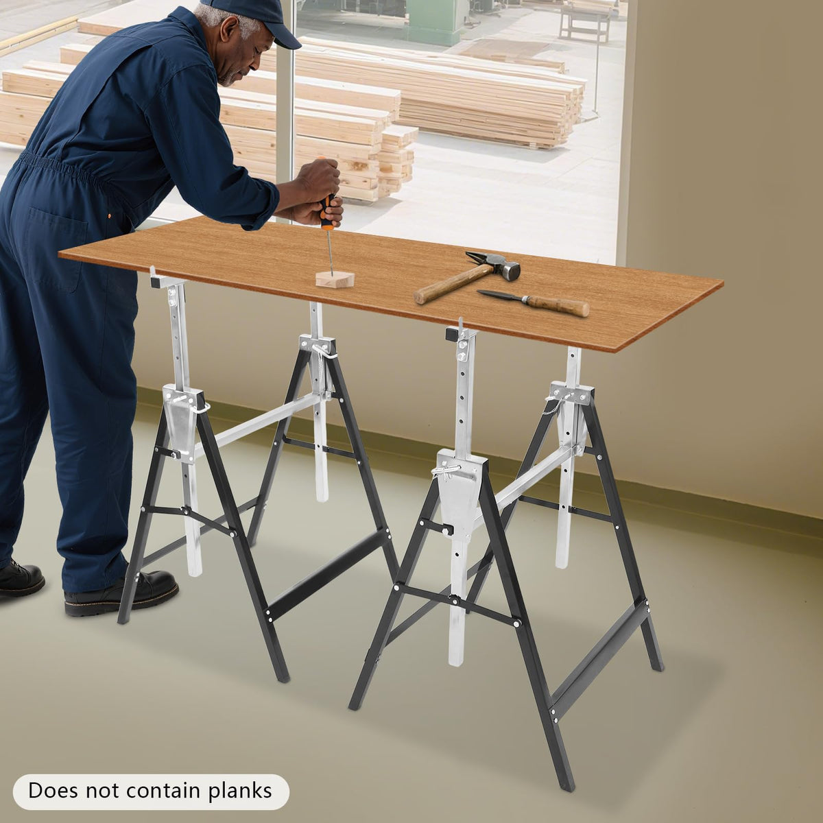 2-Pack Metal Saw Horses, 220 lbs Capacity, Adjustable Height D304344
