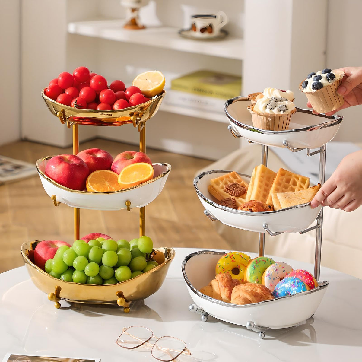 3 Tier Ceramic Fruit Bowl with Metal Stand C93331