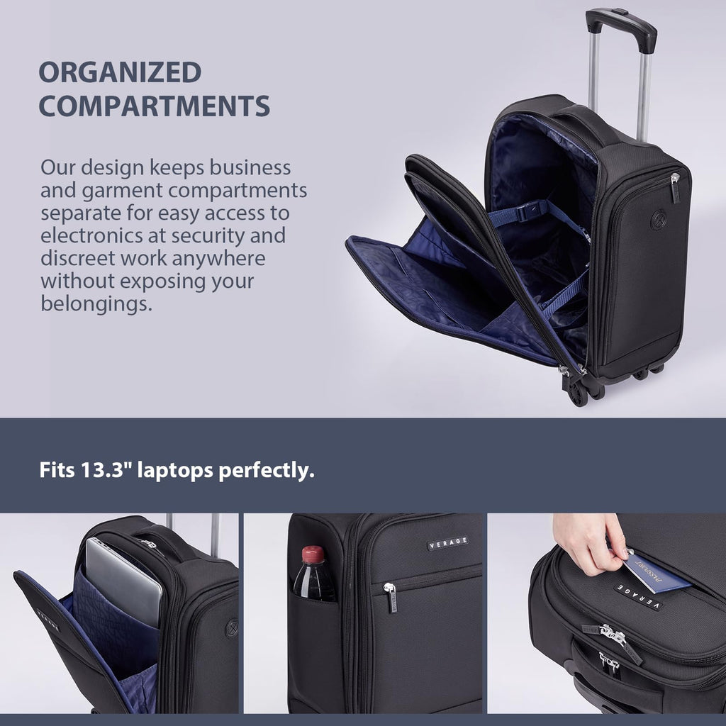 Black 14.5-Inch Spinner Underseat Carry On Luggage P8126