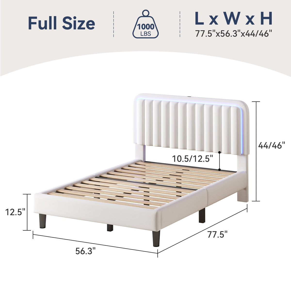 White Velvet Upholstered Full Size Platform Bed Frame with Charging Station H221