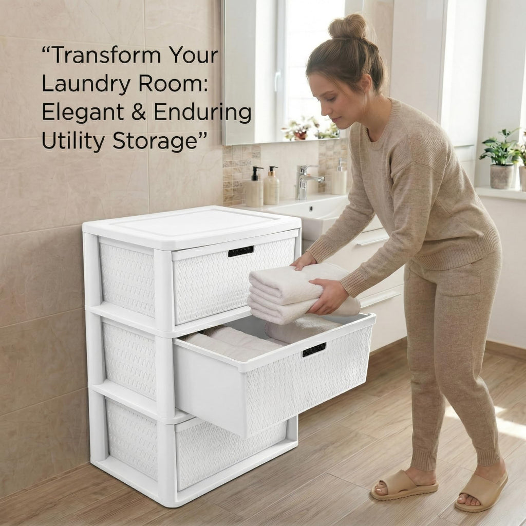 Opaque White 3-Drawer Plastic Storage Tower K305048