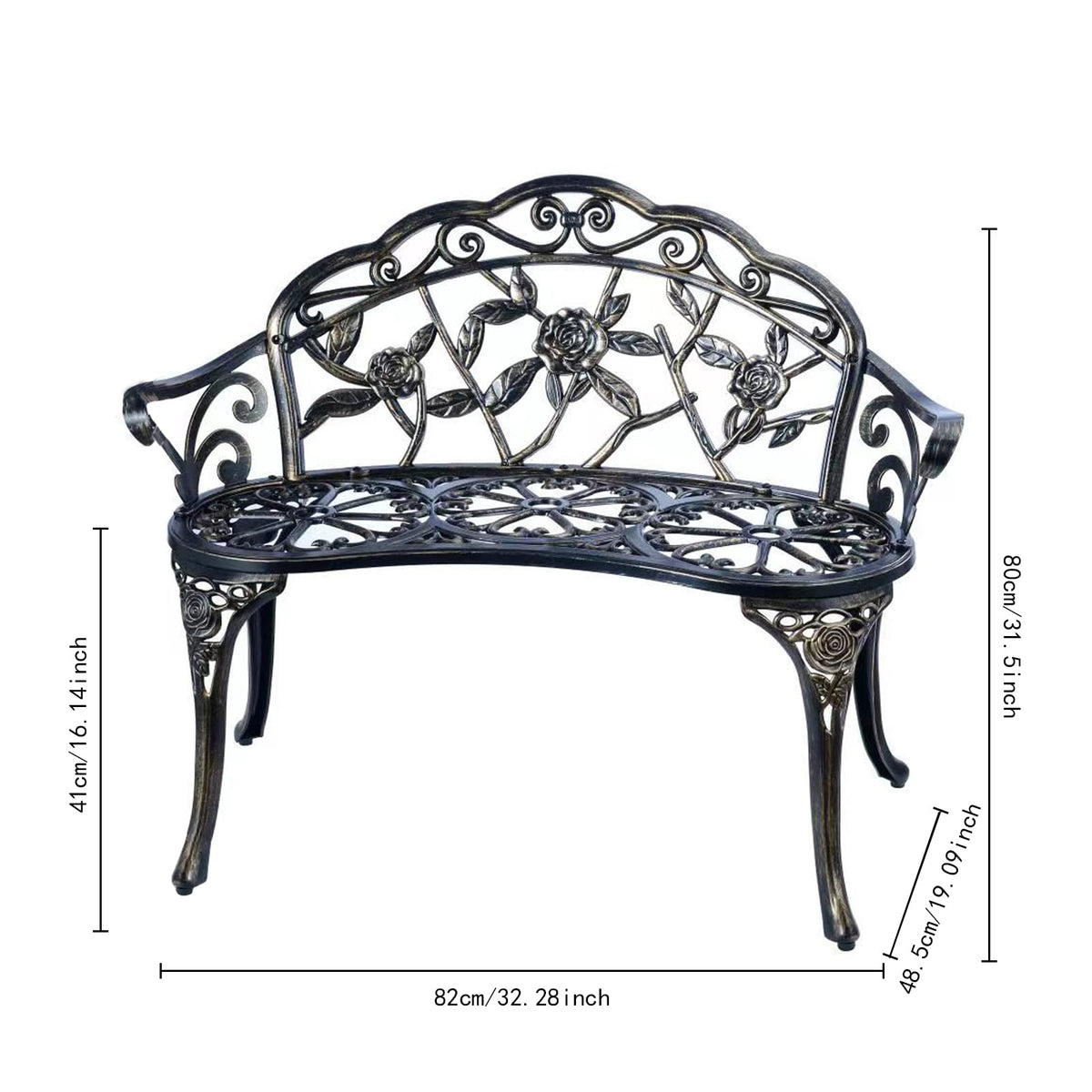Metal Cast Aluminum Patio Garden Bench U263