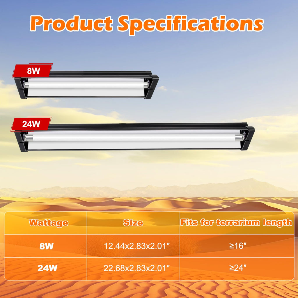 8W 10.0 UVB Reptile Light Fixture Combo Kit with Terrarium Hood H738271