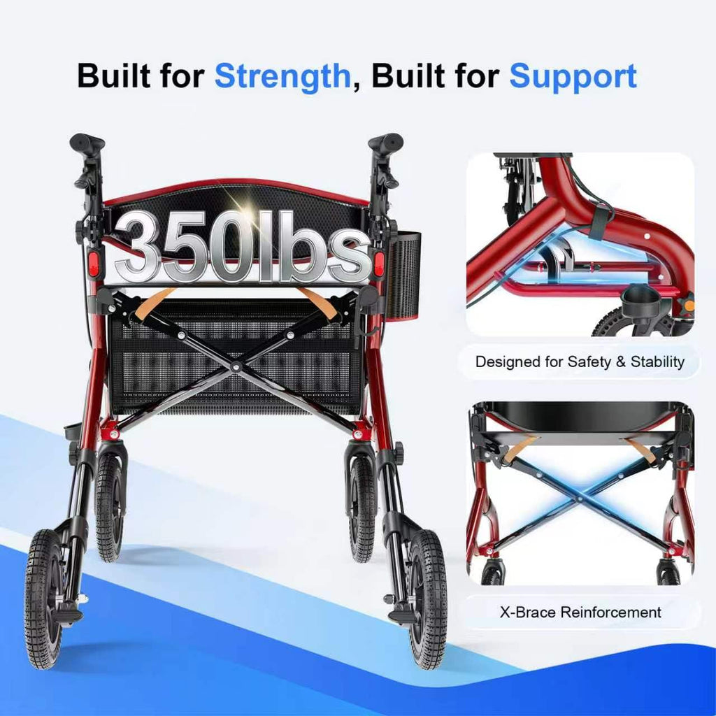 Red 8" All-Terrain Rollator Walker C4449