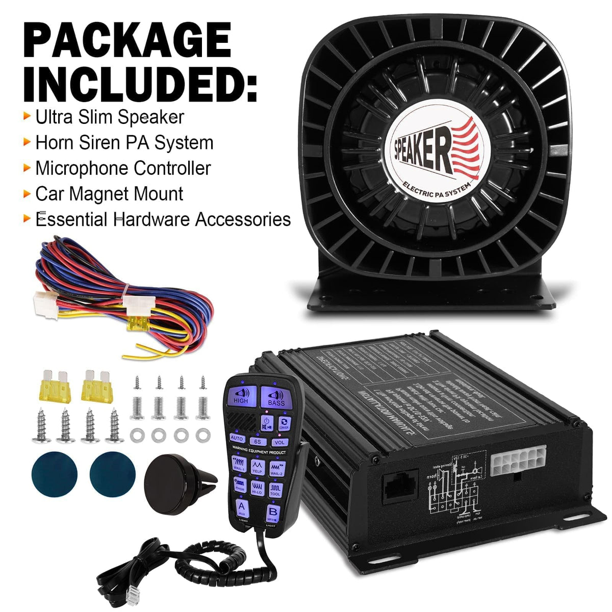 200W Multi-Tones Emergency Siren Speaker Kit with Handheld Microphone G105