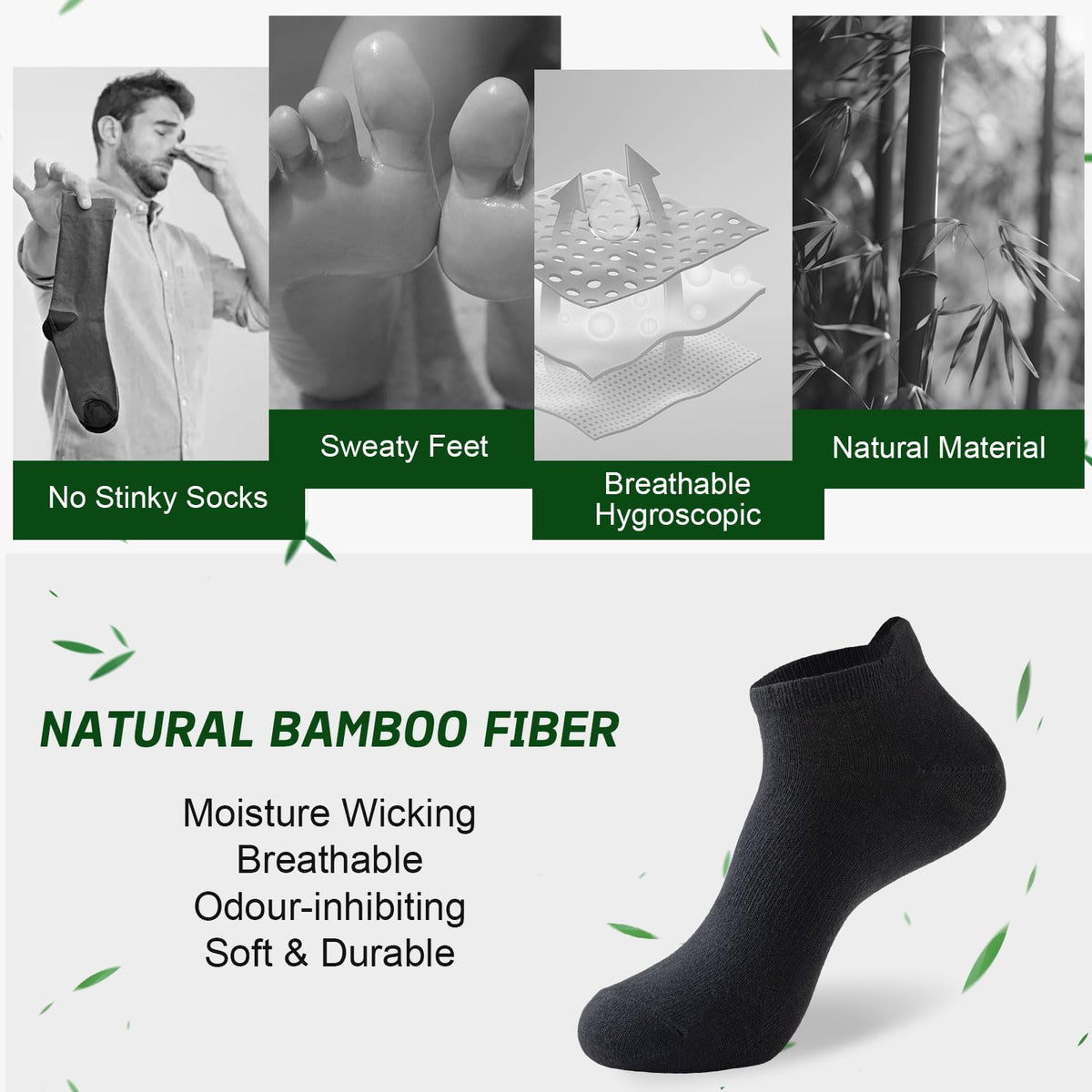 Ankle Socks for Men, 6 Pairs, Bamboo Rayon Breathable Low Cut Y64275