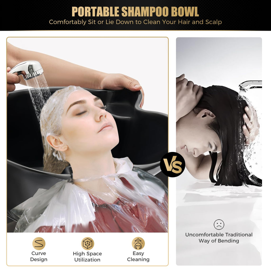Portable Shampoo Bowl with Electric Pump, Adjustable Height 2.64Gal Dual Bucket U46415