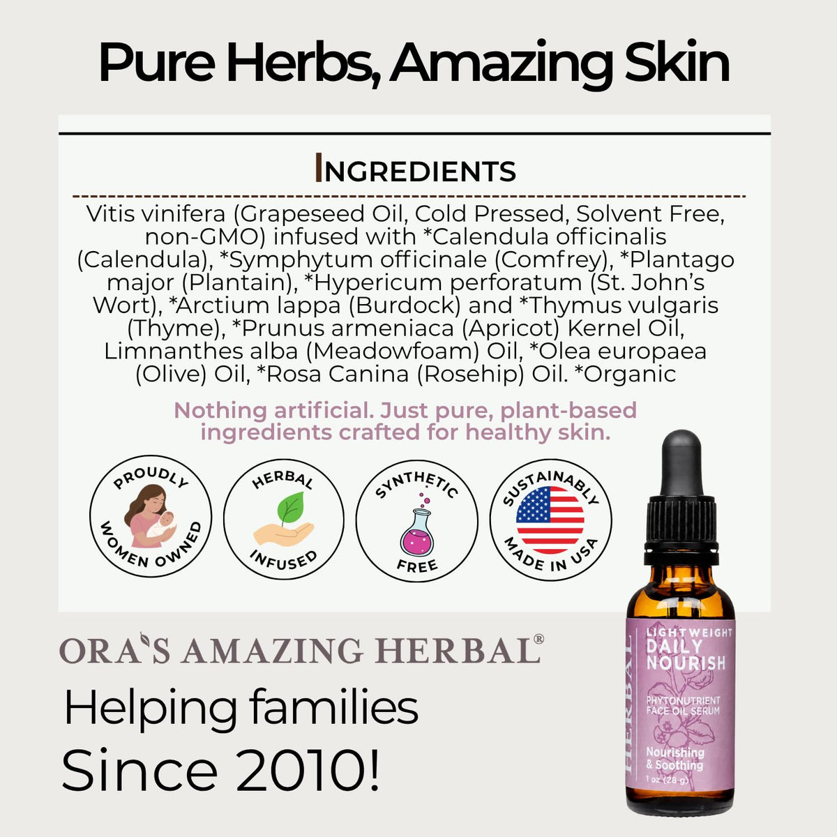 Unscented Plant Based Face Oil Serum, 1 oz V6856