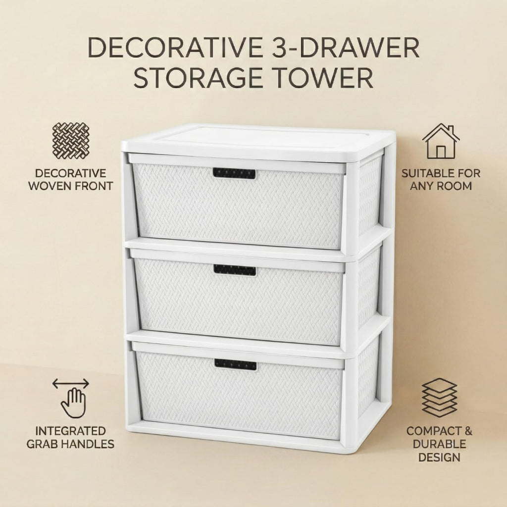 Opaque White 3-Drawer Plastic Storage Tower K305048