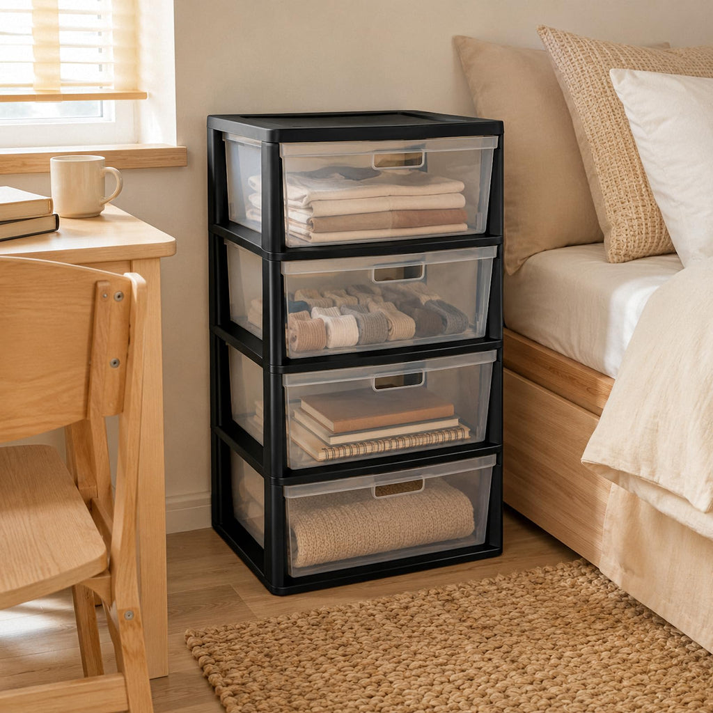4 Drawer Black Plastic Storage Tower I13981