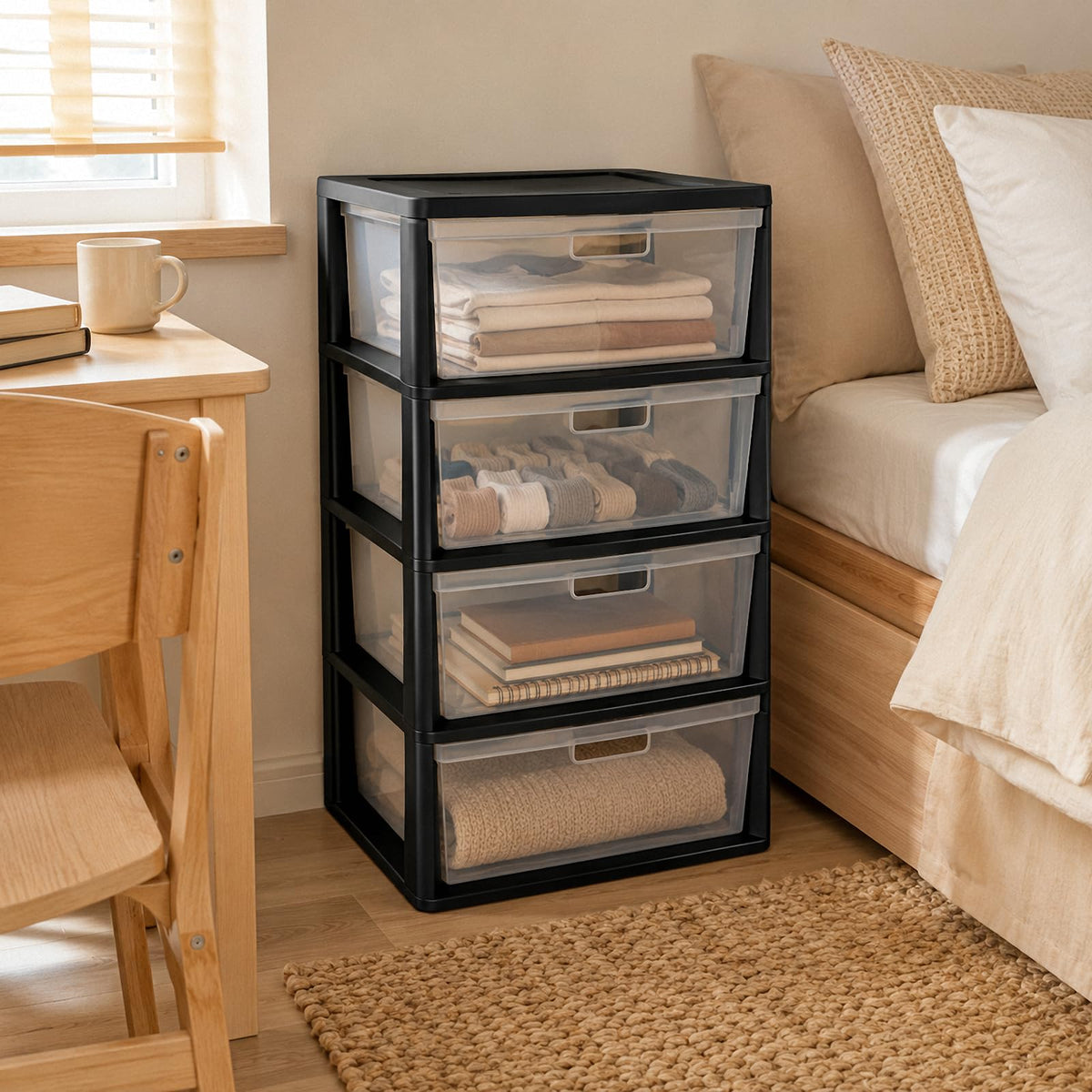 4 Drawer Black Plastic Storage Tower I13981