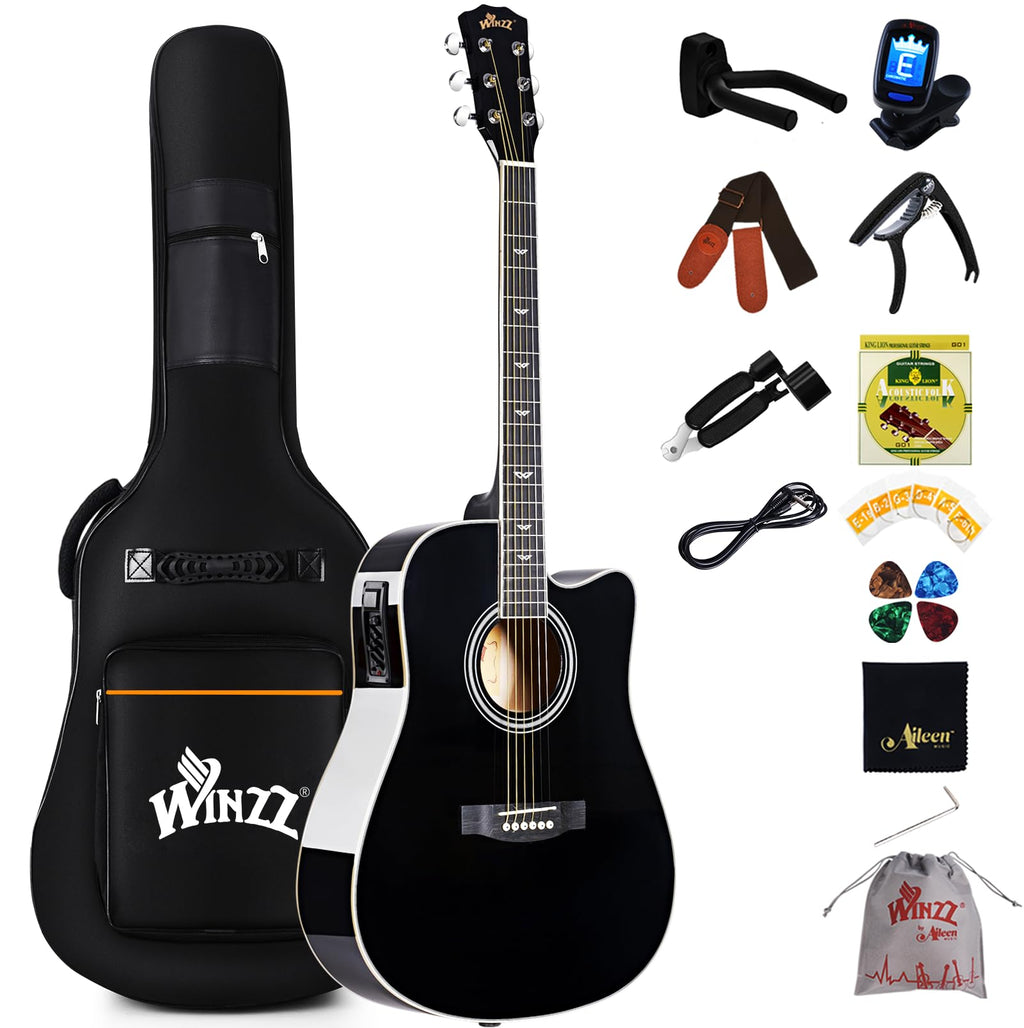 Glossy Black 4/4 Full Size 6 Steel-String Acoustic-Electric Guitar K128