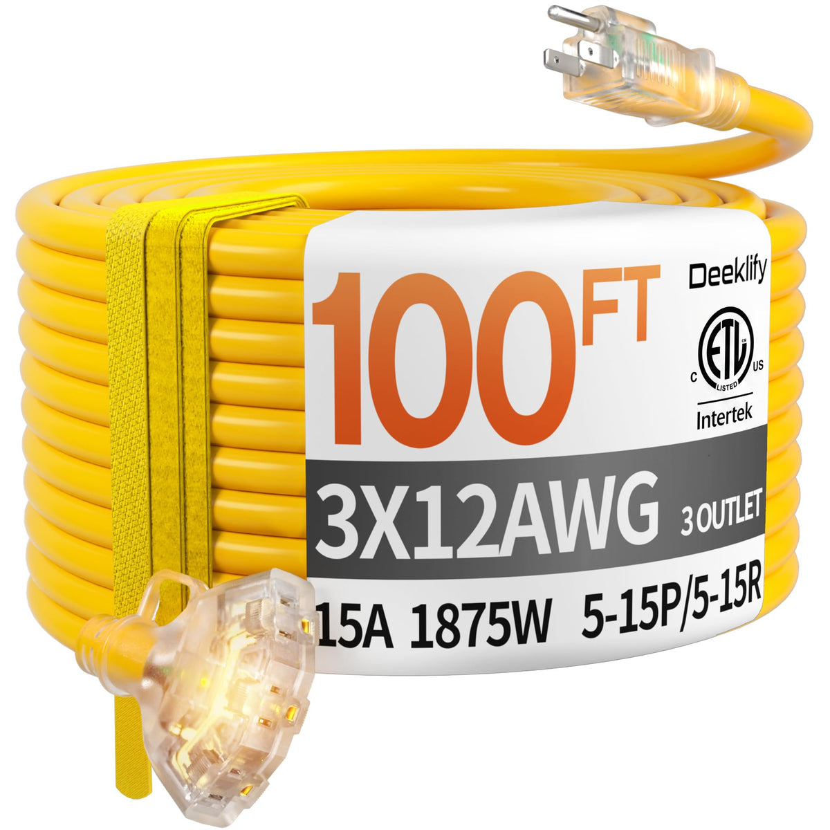 12 Gauge Heavy Duty Extension Cord with Multiple Outlets A3269