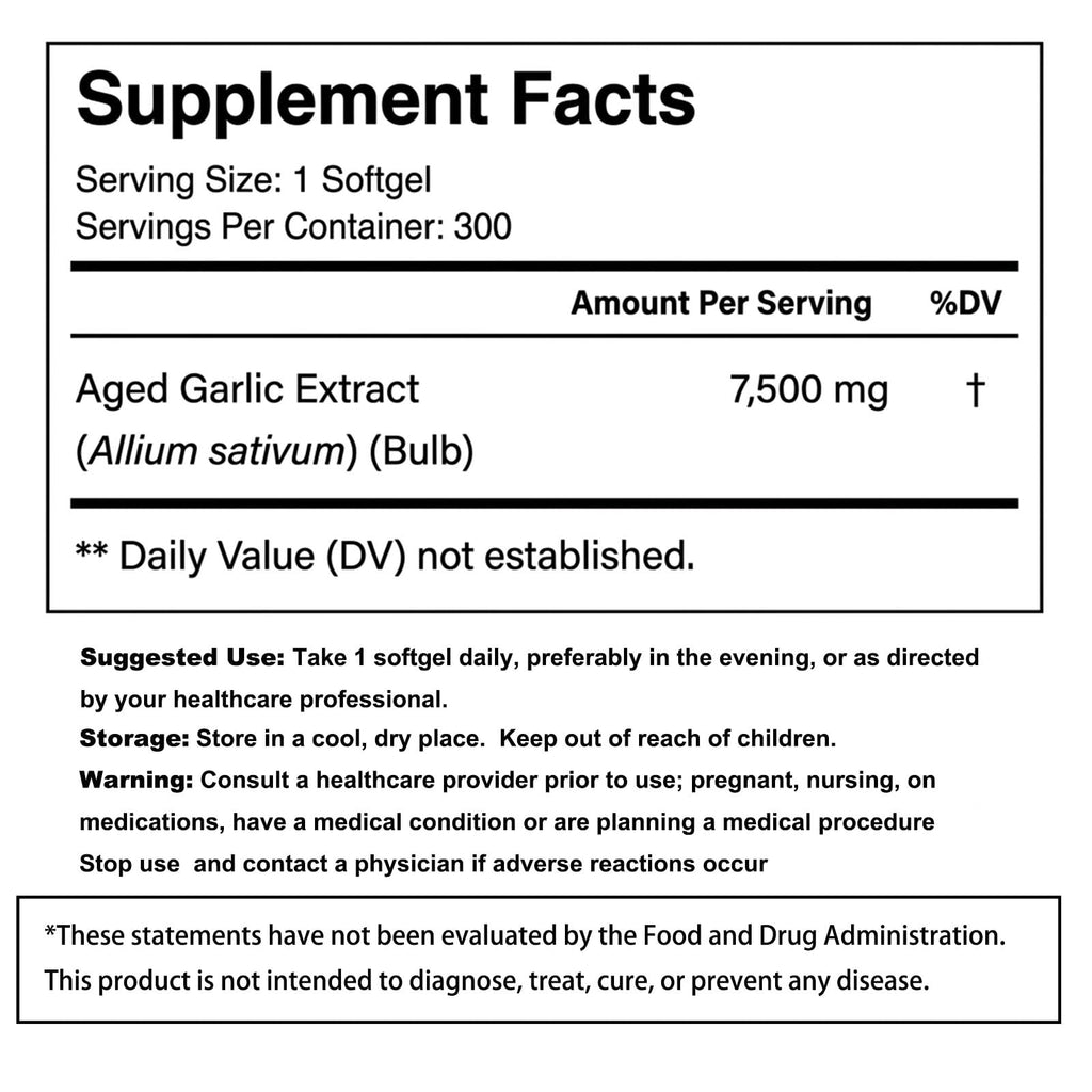 Odorless Aged Garlic Extract Supplement, 300 Softgels Y905676