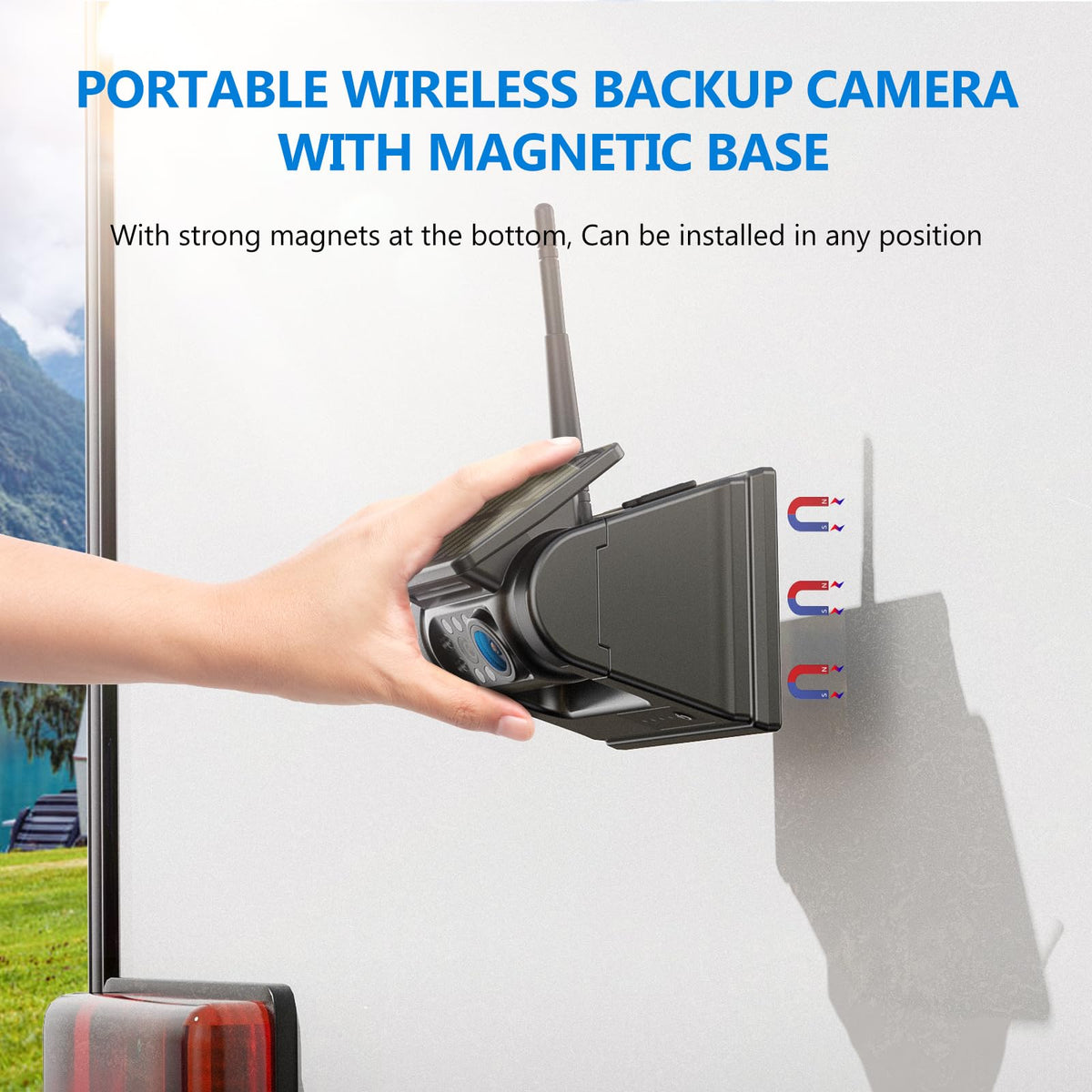 Magnetic Solar Wireless Backup Camera with 7" 1080P Monitor L2570