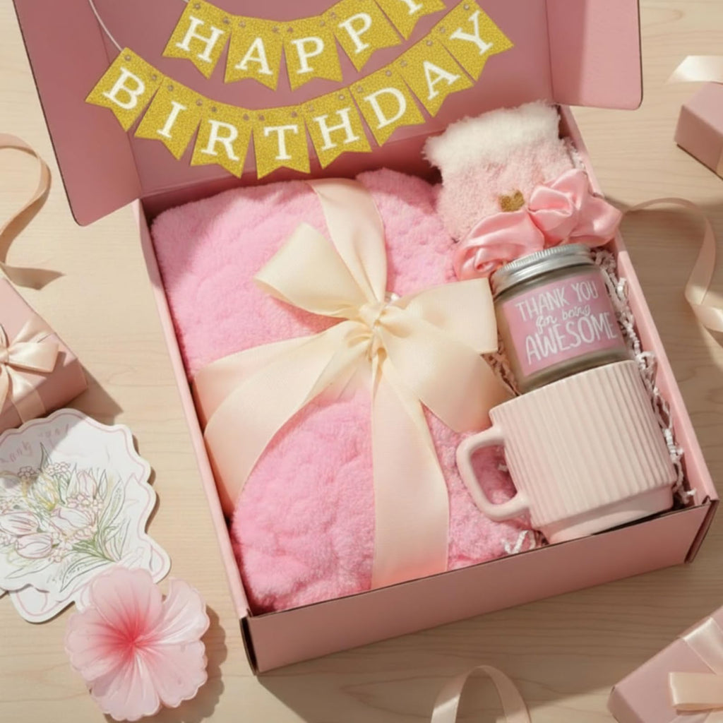 Birthday Gift Basket for Women, Spa Relaxation Set, Pink V489