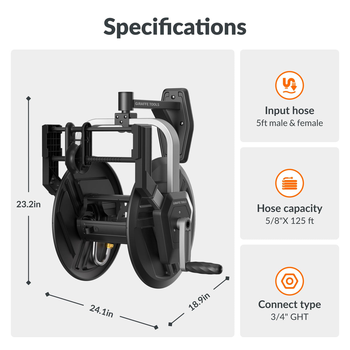 Garden Hose Reel Wall Mount, 125FT 5/8" Hose Capacity, Heavy Duty with Crank G14056