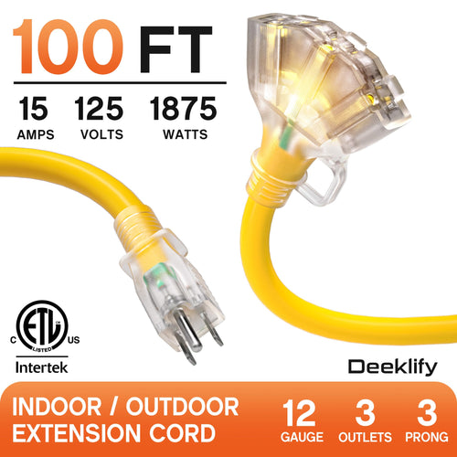 12 Gauge Heavy Duty Extension Cord with Multiple Outlets A3269