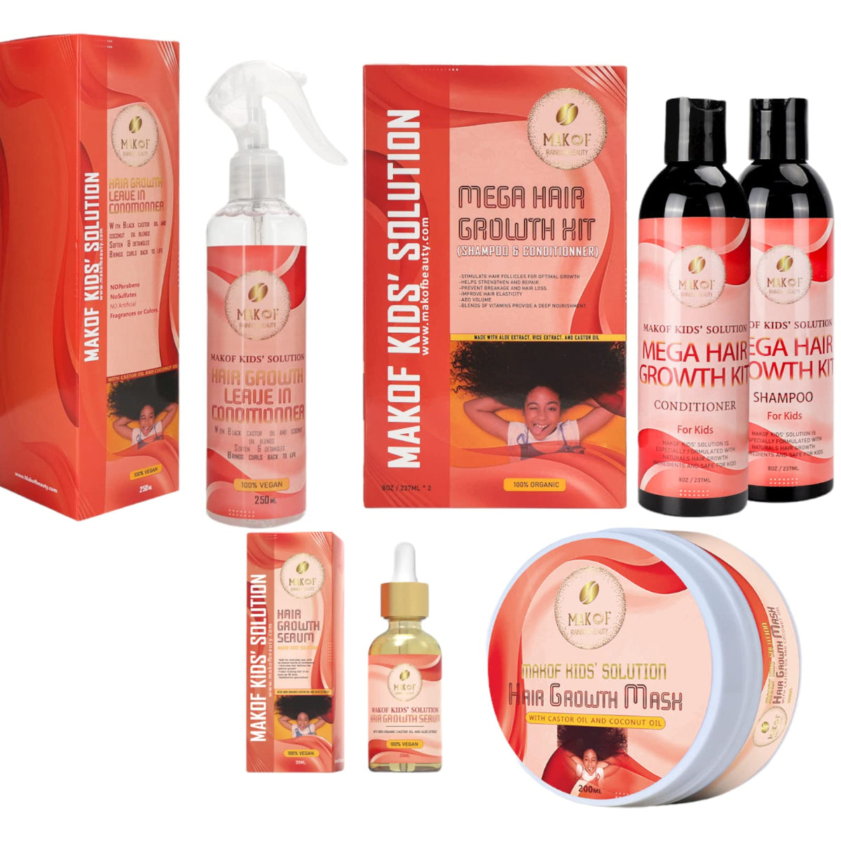 Kid’s Shampoo & Conditioner Set with Black Castor Oil, Argan Oil, Hair Mask Treatment and Leave-in Conditioner E43768