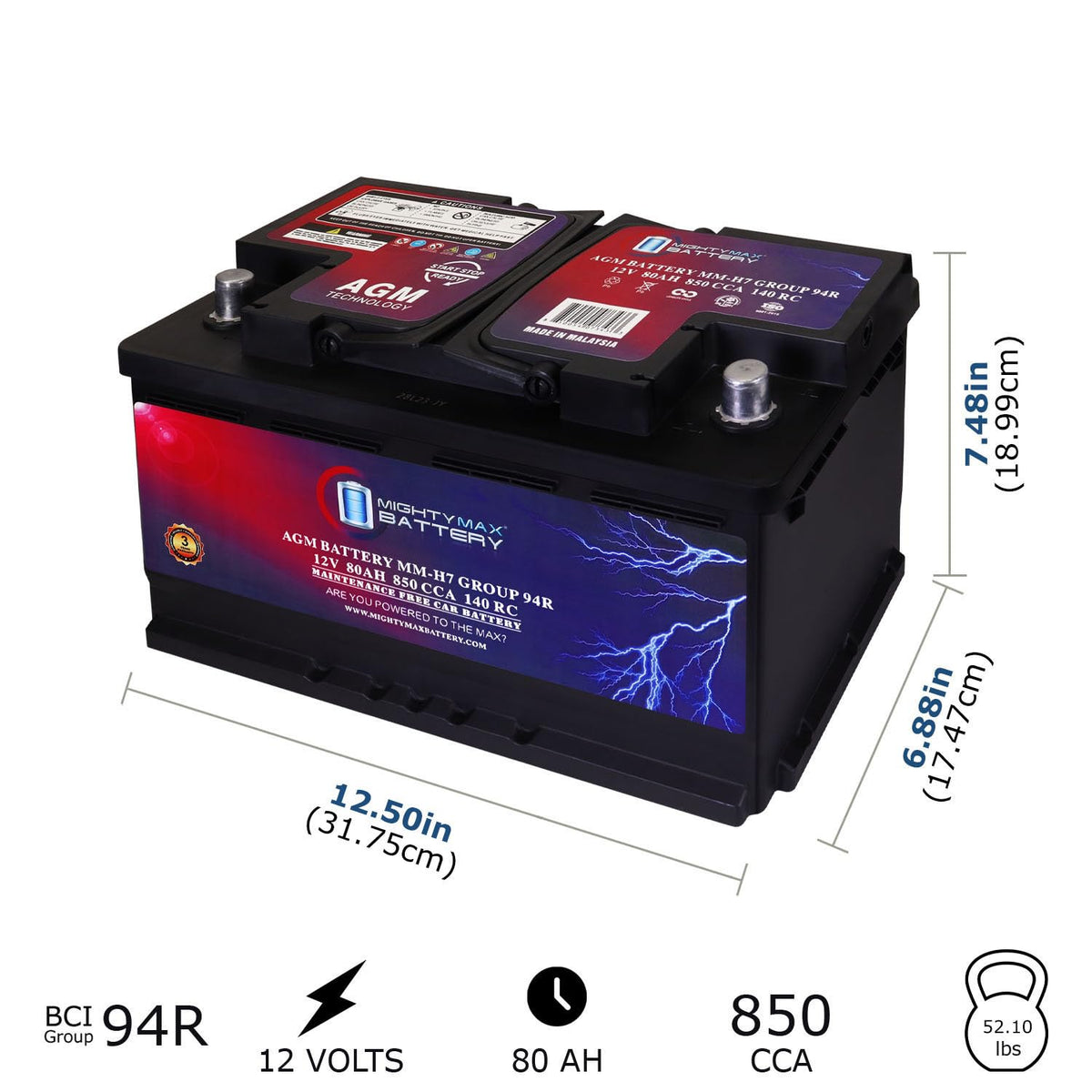 12V 80AH 850 CCA Replacement Battery Y775231