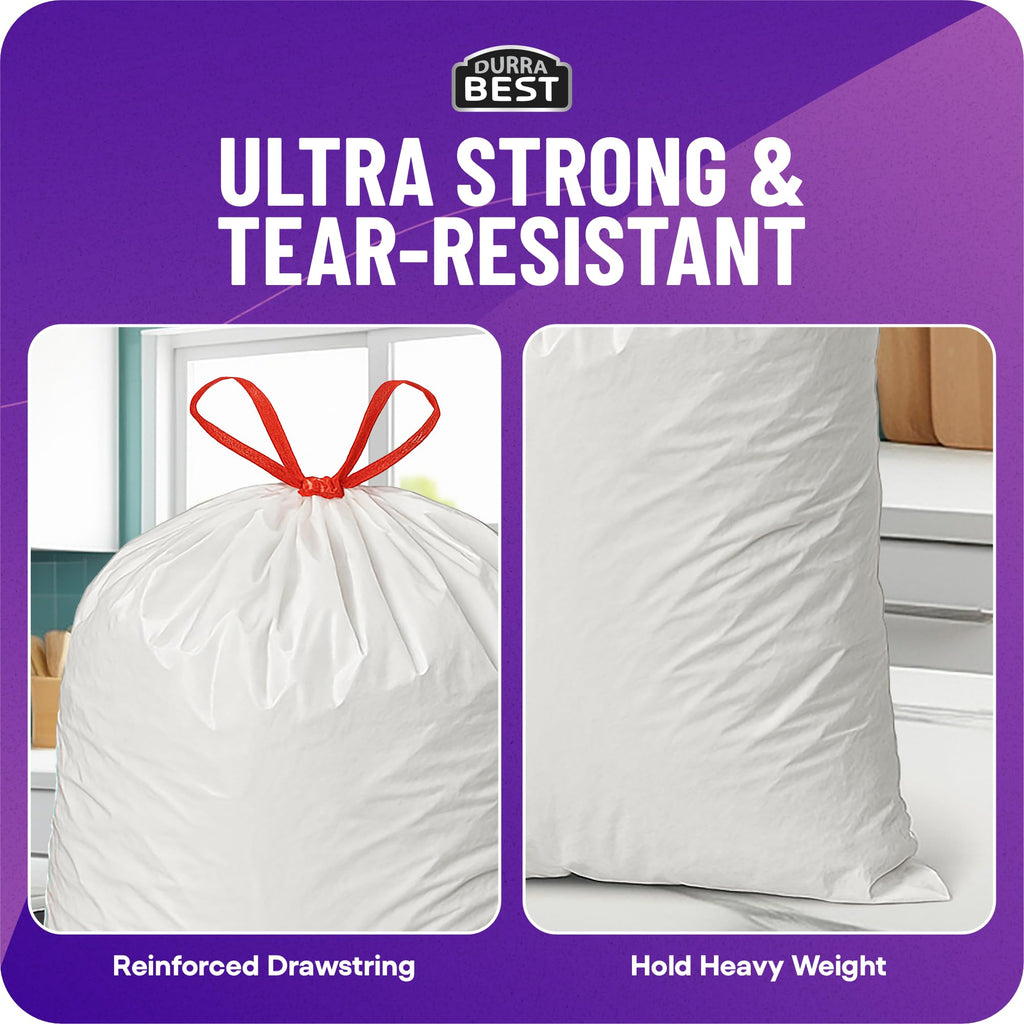 120 Count 18 Gallon White Heavy-Duty Drawstring Trash Bags S975